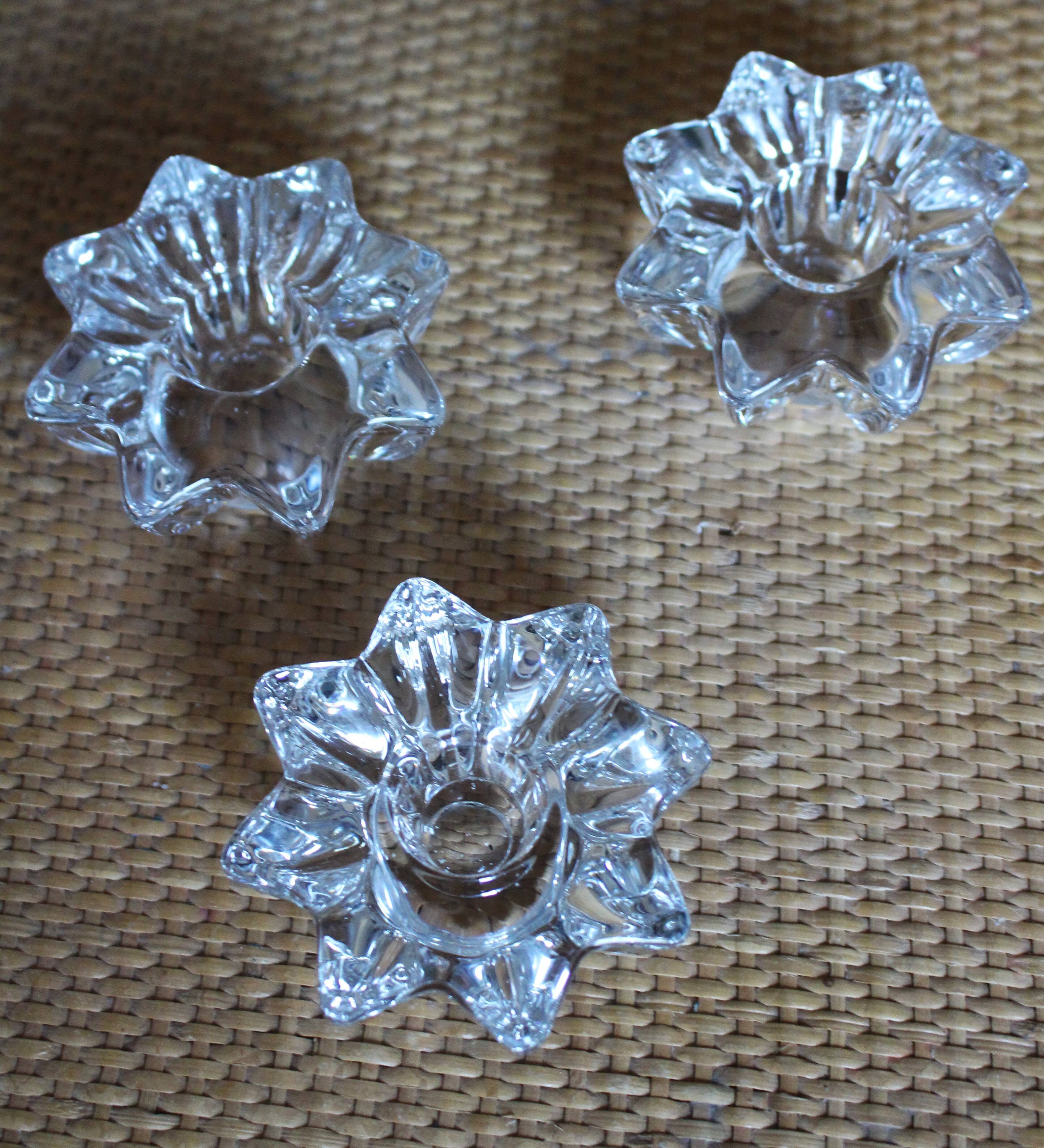 Set of 3 vintage star and flower glass candle holders