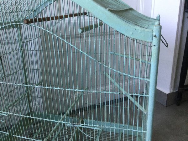 Ancienne cage à oiseaux en bois et métal
