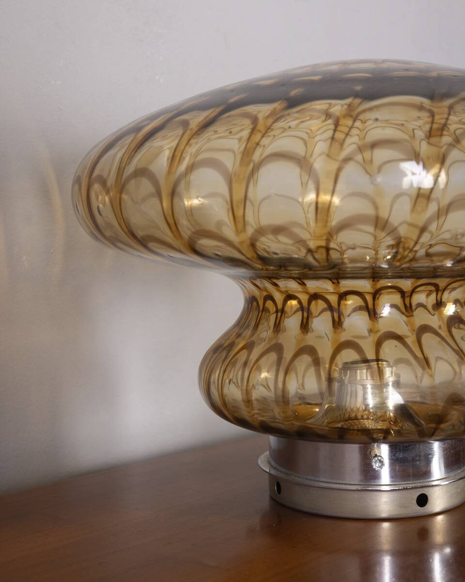 Vintage 1970s amber murano glass table lamp, italian design