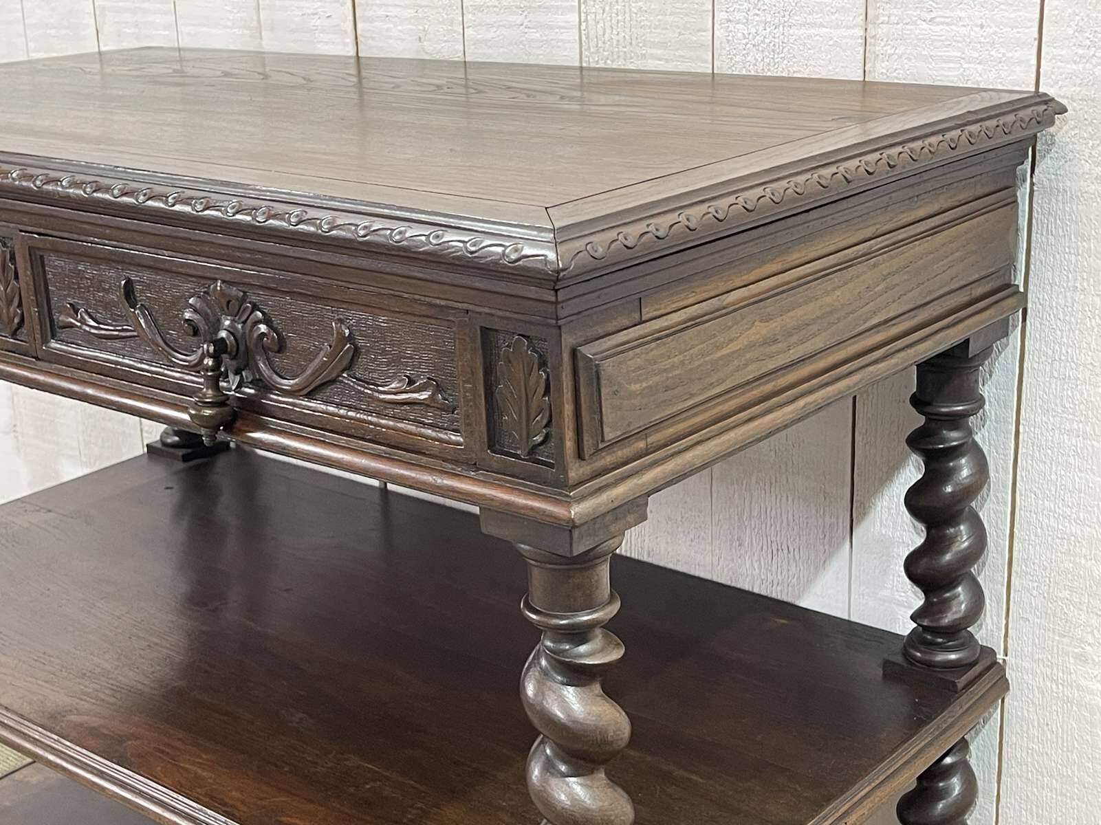 Henry II late 19th century oak serving trolley - top opens into a dresser