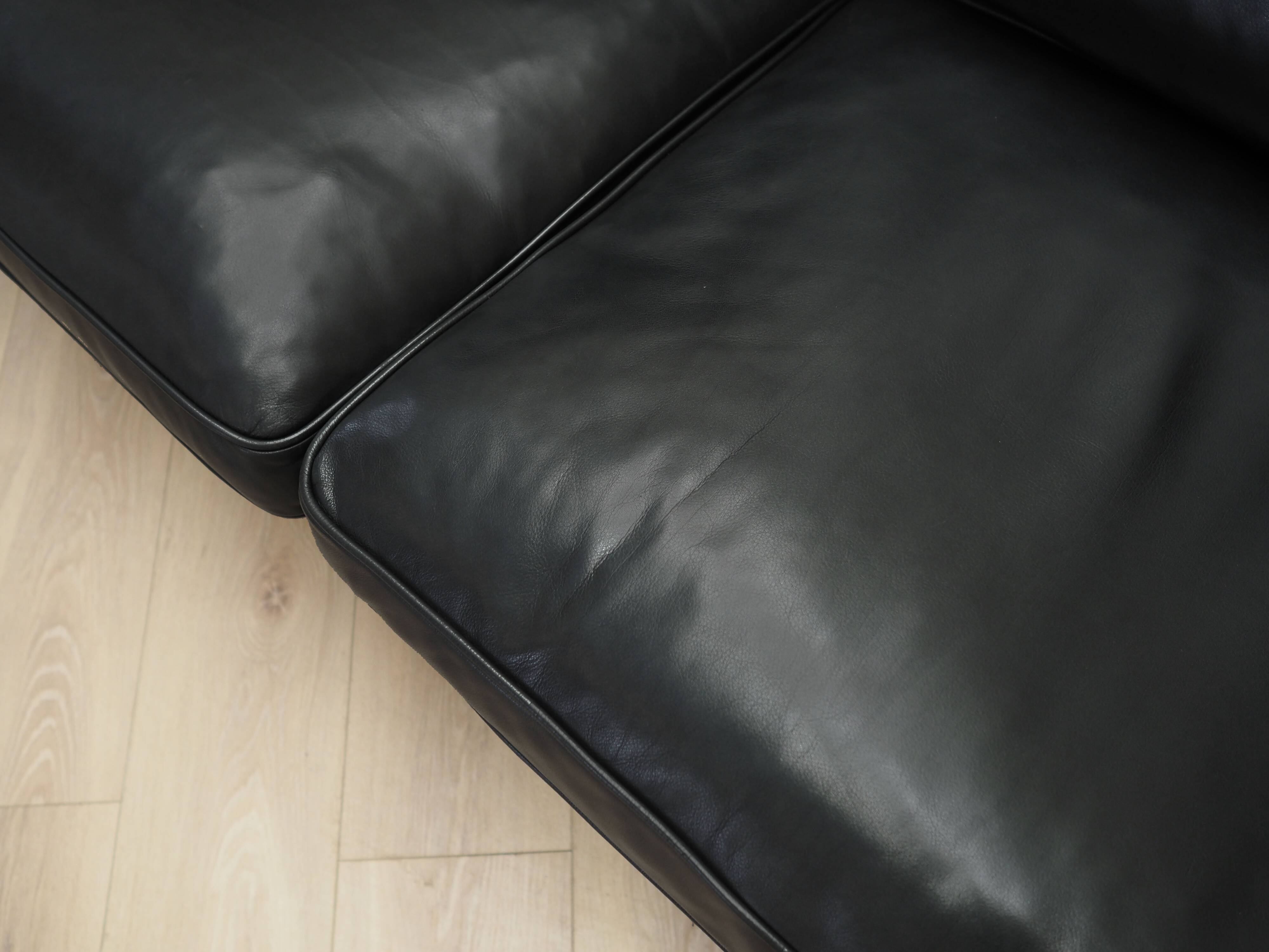 Canapé en cuir noir, design danois, années 1970, fabrication : Hurup Møbelfabrik