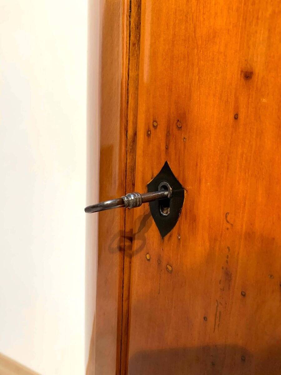 Biedermeier Demilune Half Cabinet in Cherrywood and Brass, France, 1810s