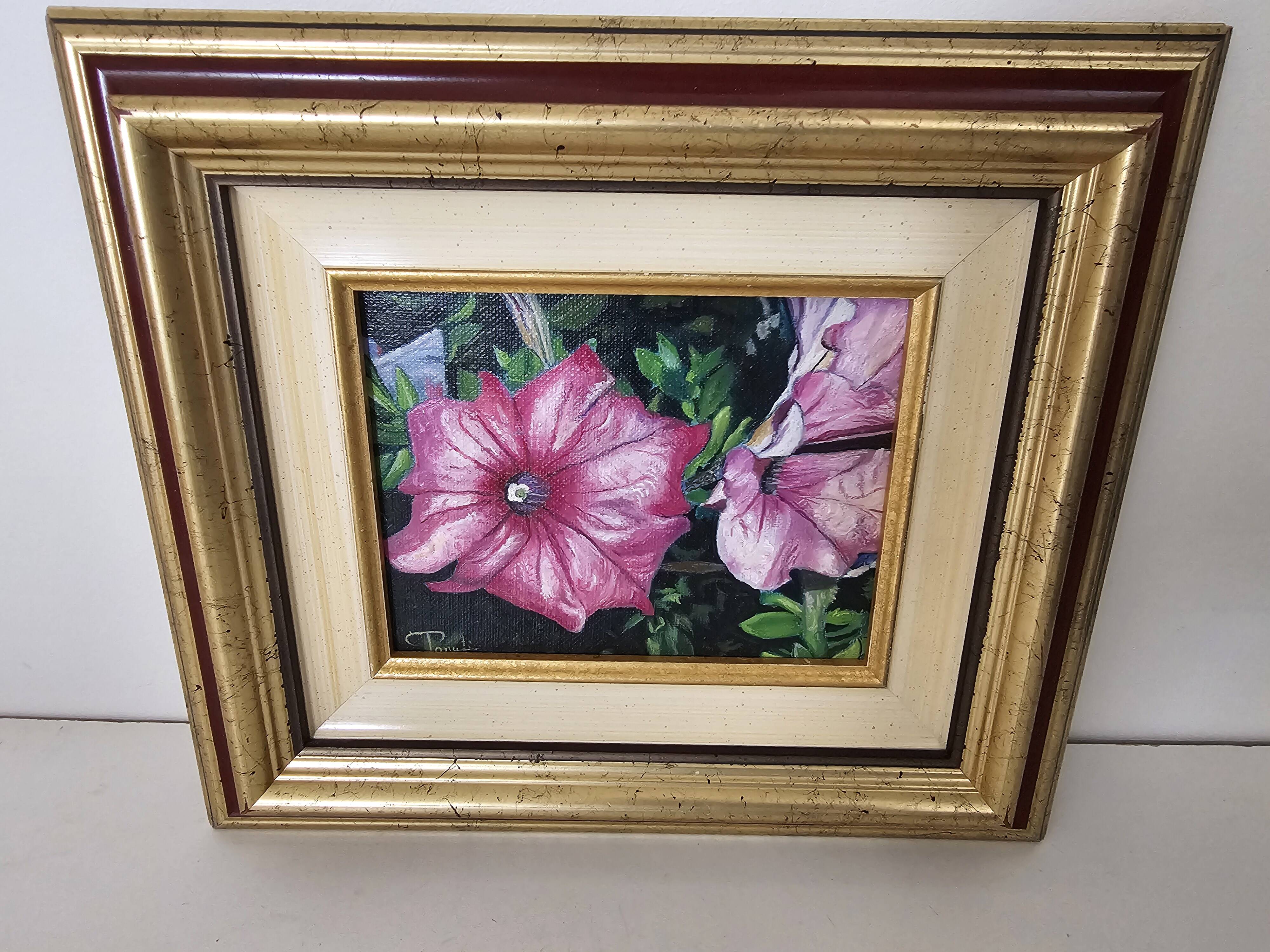 Tableau - Oil on canvas Flowers the Petunias Signed Didier Parcelier