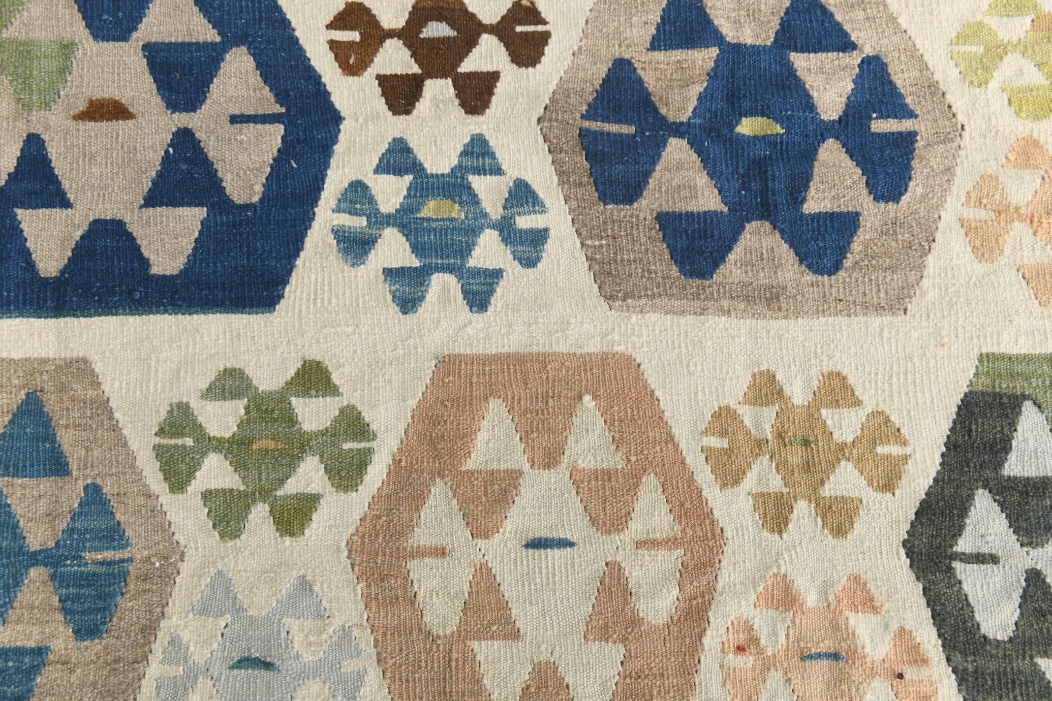 Tapis Kilim de luxe de style rare géométrique 9x11, tapis Kilim vintage de grande surface