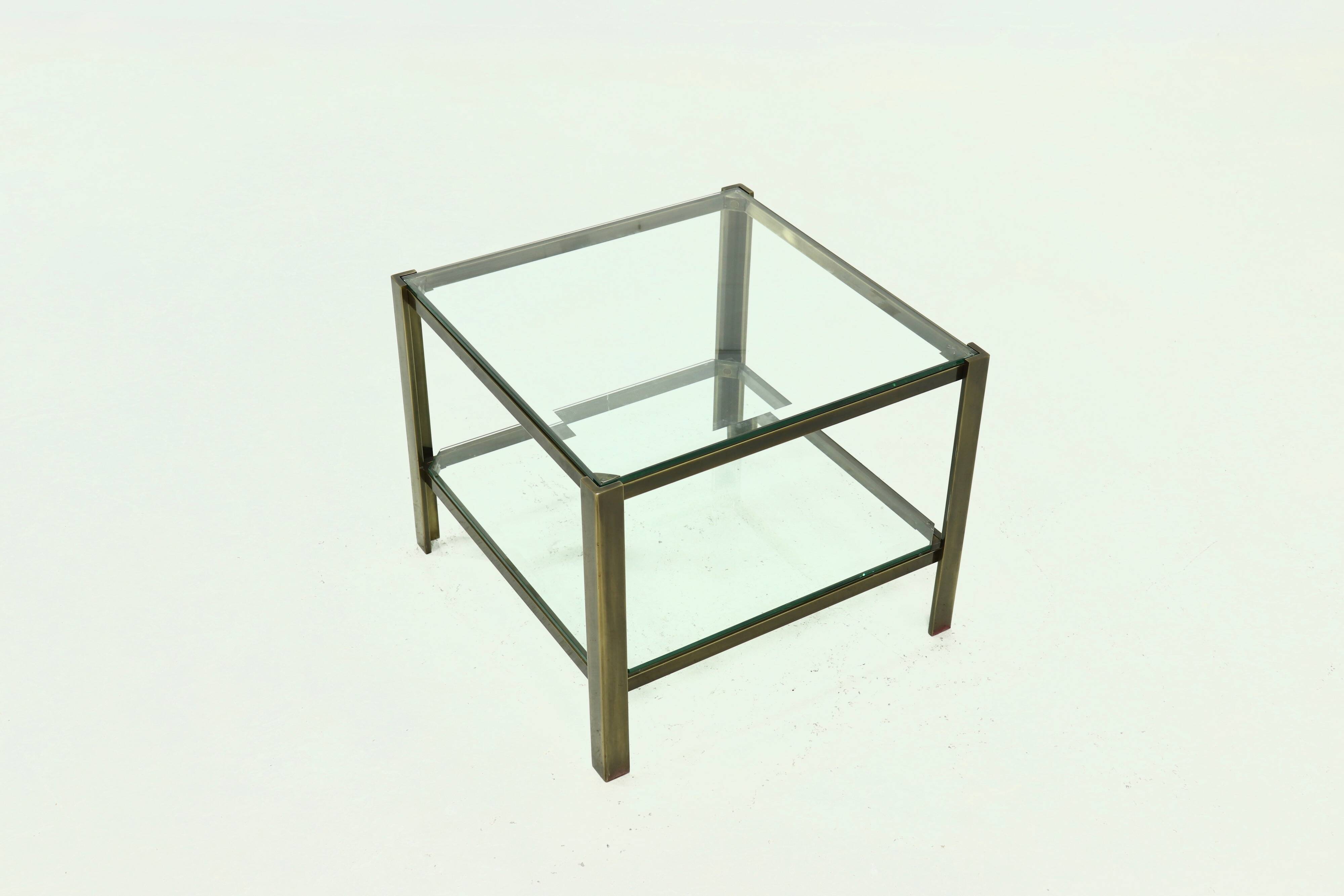 Two Tier glass and Solid Cast Brass Side Table 1970s
