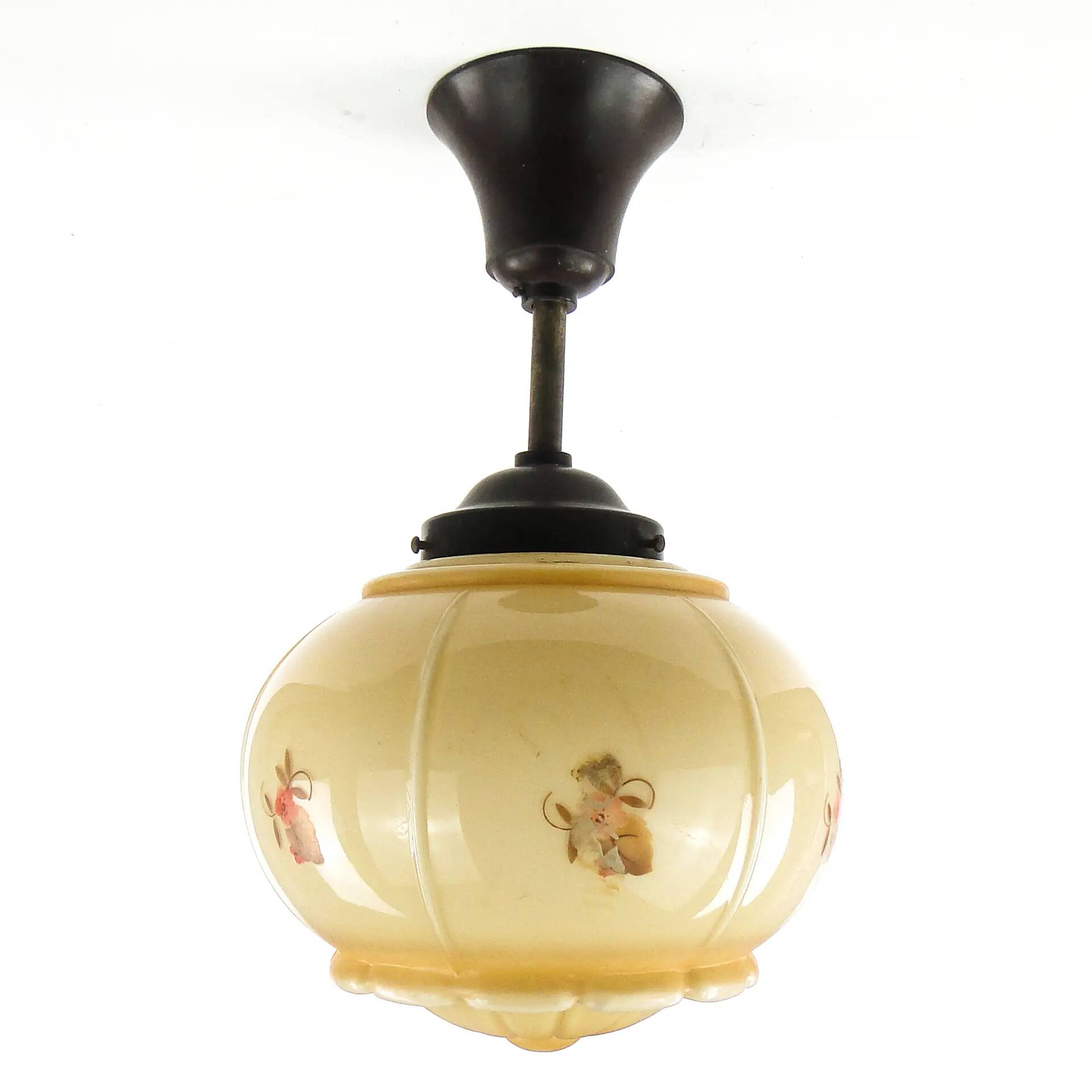 Art Deco ceiling lamp, double-layered glass, ebonite, Germany, 1930s