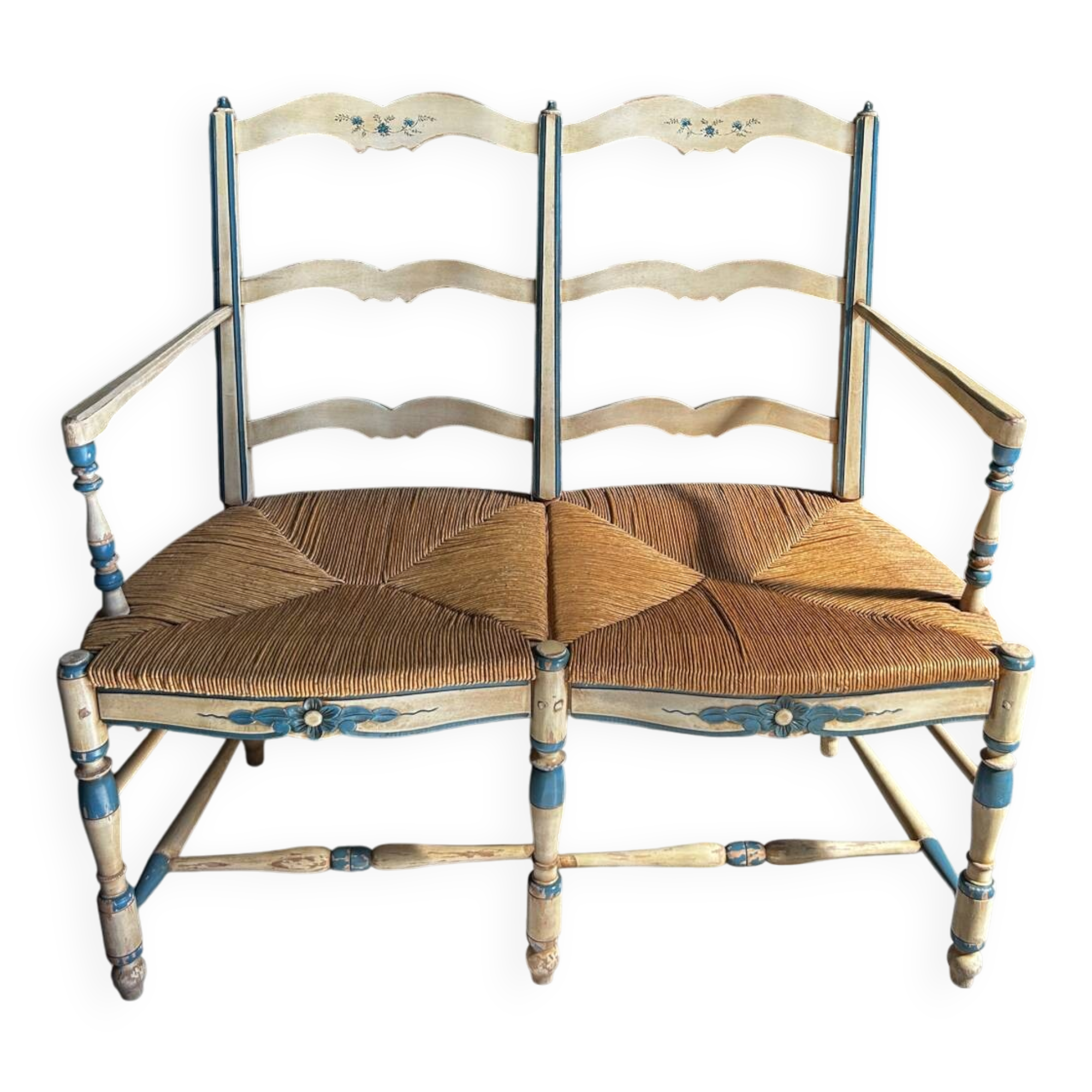 Antique hand-painted Provençal radassier – Straw seat