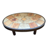 Vintage ceramic and wood oval coffee table