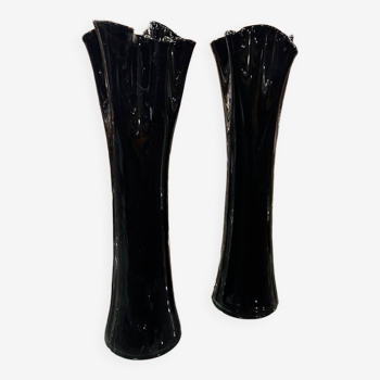 Pair of black glass vase