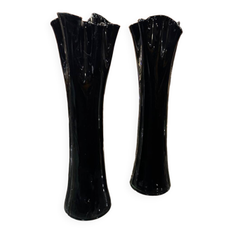 Pair of black glass vase