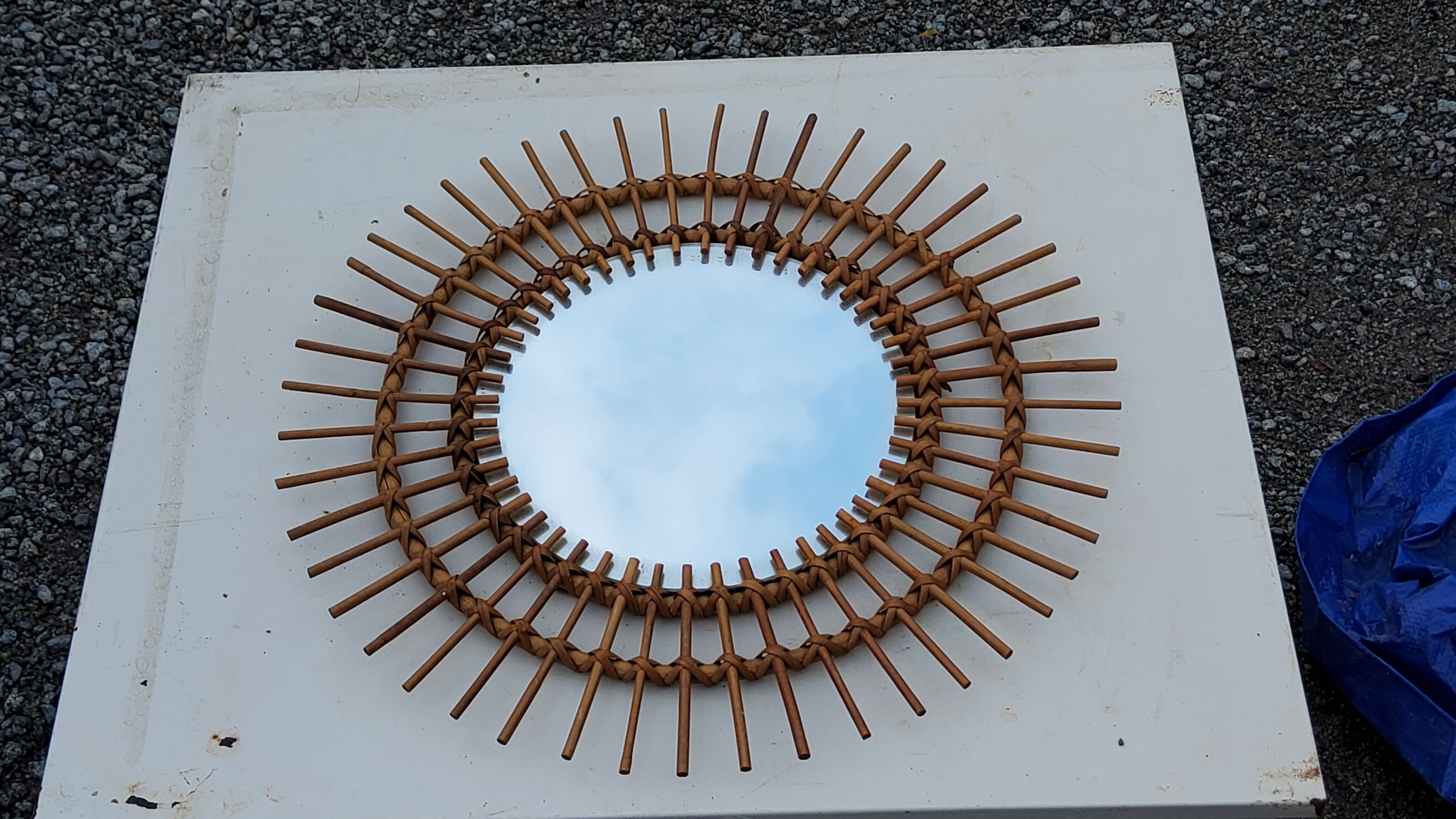 Sun mirror of the 50s in rattan
