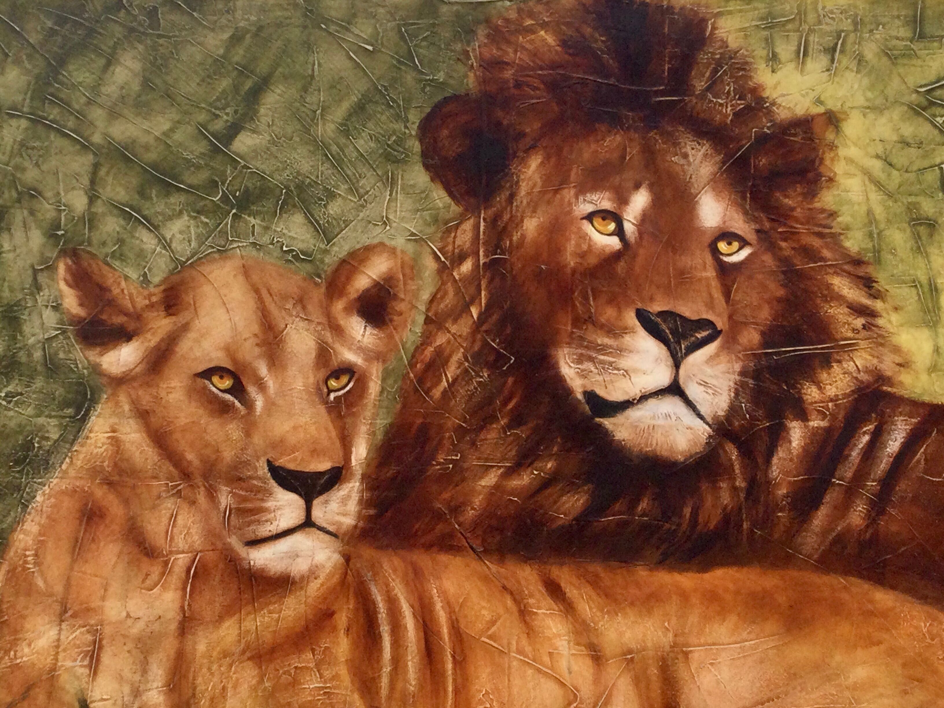 Oil on canvas "Couple of felines" by Dominique PROTTI-BARAIZE