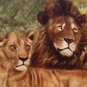Oil on canvas "Couple of felines" by Dominique PROTTI-BARAIZE
