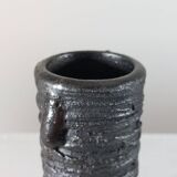 Small vintage brutalist vase with oxidised glaze from the 1950s.