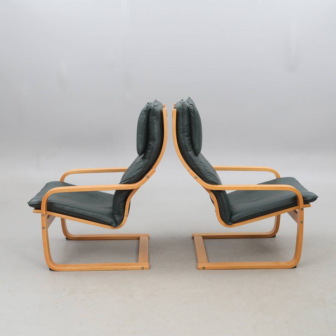 Noboru Nakamura for IKEA — “Points” Armchairs (Pair) — Birch & Leather