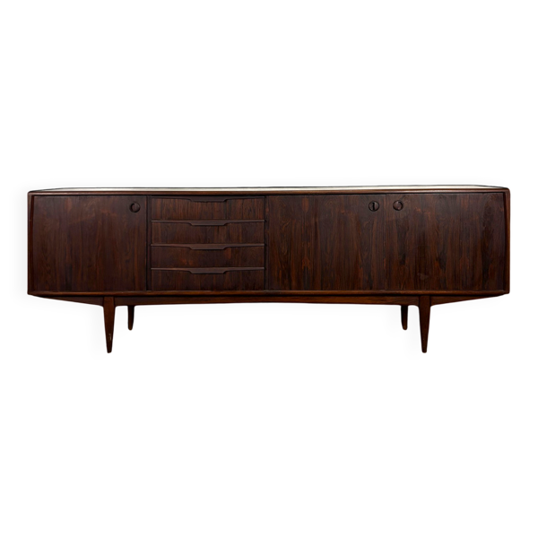 Enfilade scandinave en bois exotique deux portes quatre tiroirs années 60