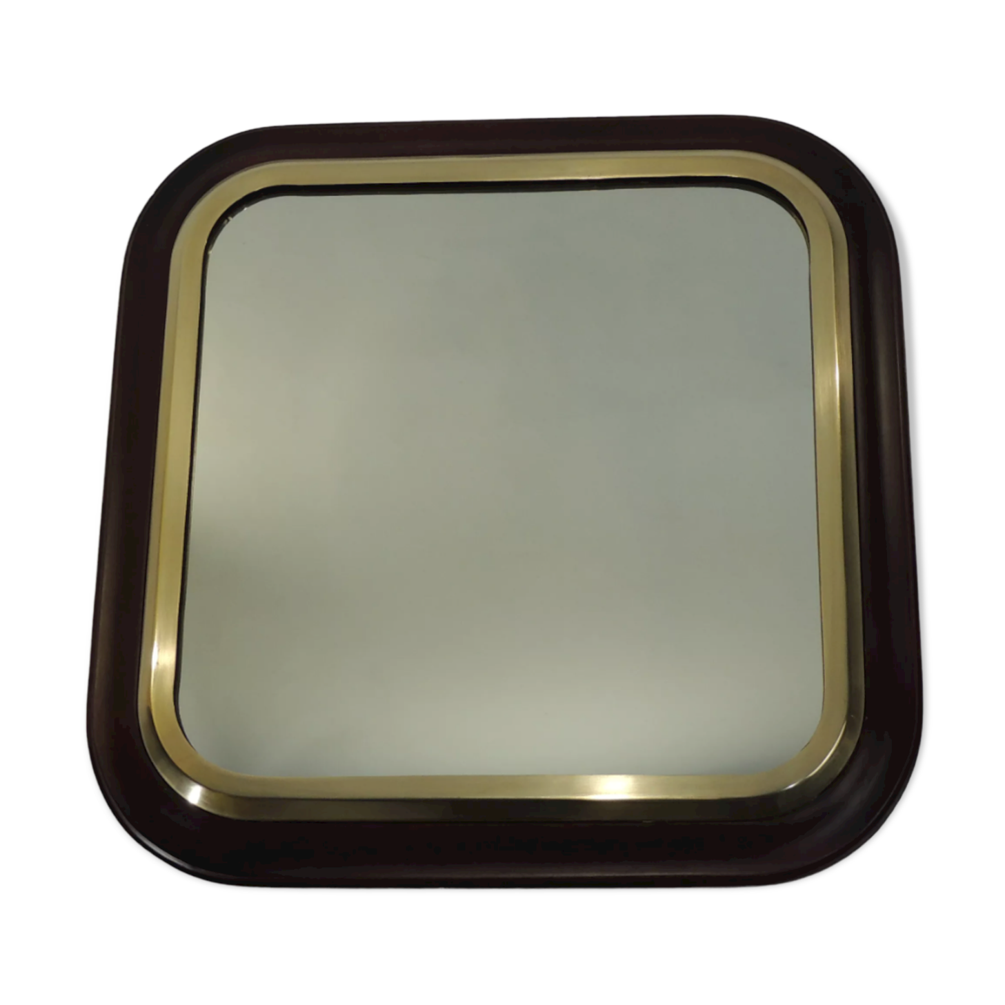Square mirror mahogany and brass / vintage 60x60cm
