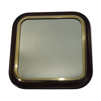 Square mirror mahogany and brass / vintage 60x60cm