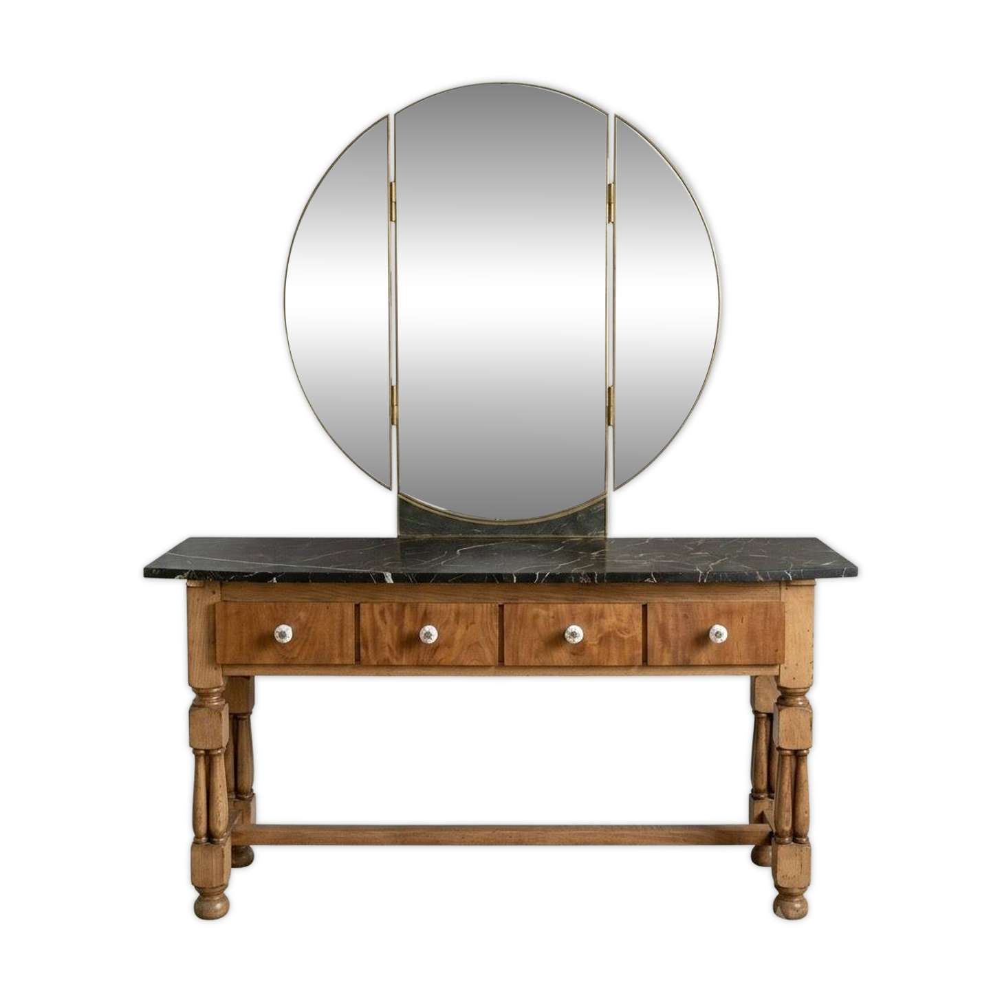 Dressing table with marble and its triptych mirror - Art Deco period