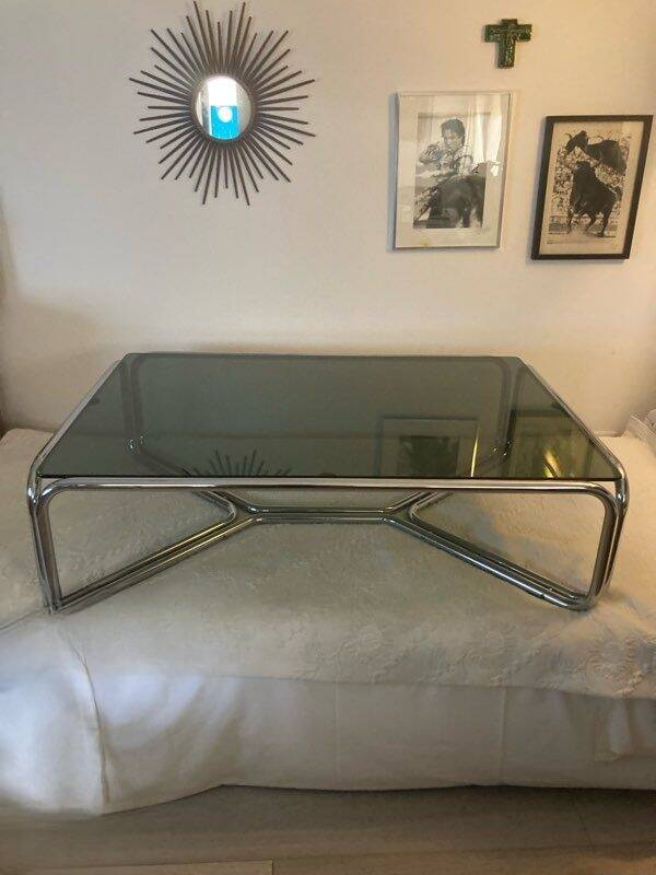 Table basse chromée plateau en verre