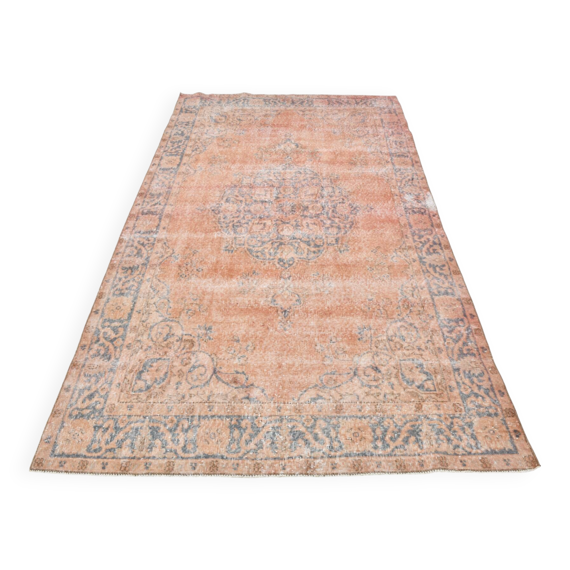5'0 x 8'7 Ft Terracotta & Faded Blue Floral Vintage Persian Rug, 153x261 Cm