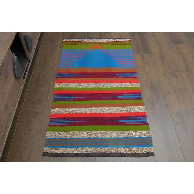 1970s Vintage Turkish Oushak Handmade Wool Cotton Blue Runner Rug  73x131