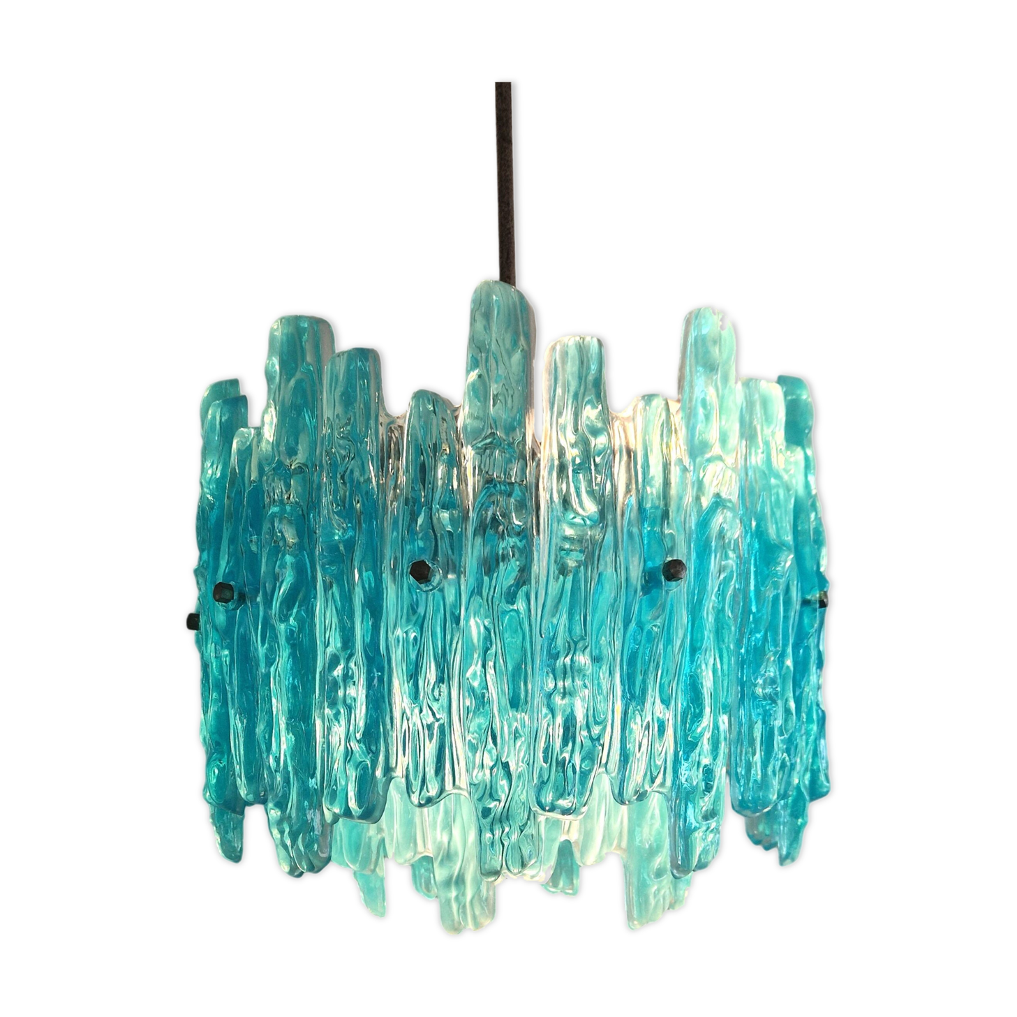 Turquoise lucite vintage pendant lamp, 1970's