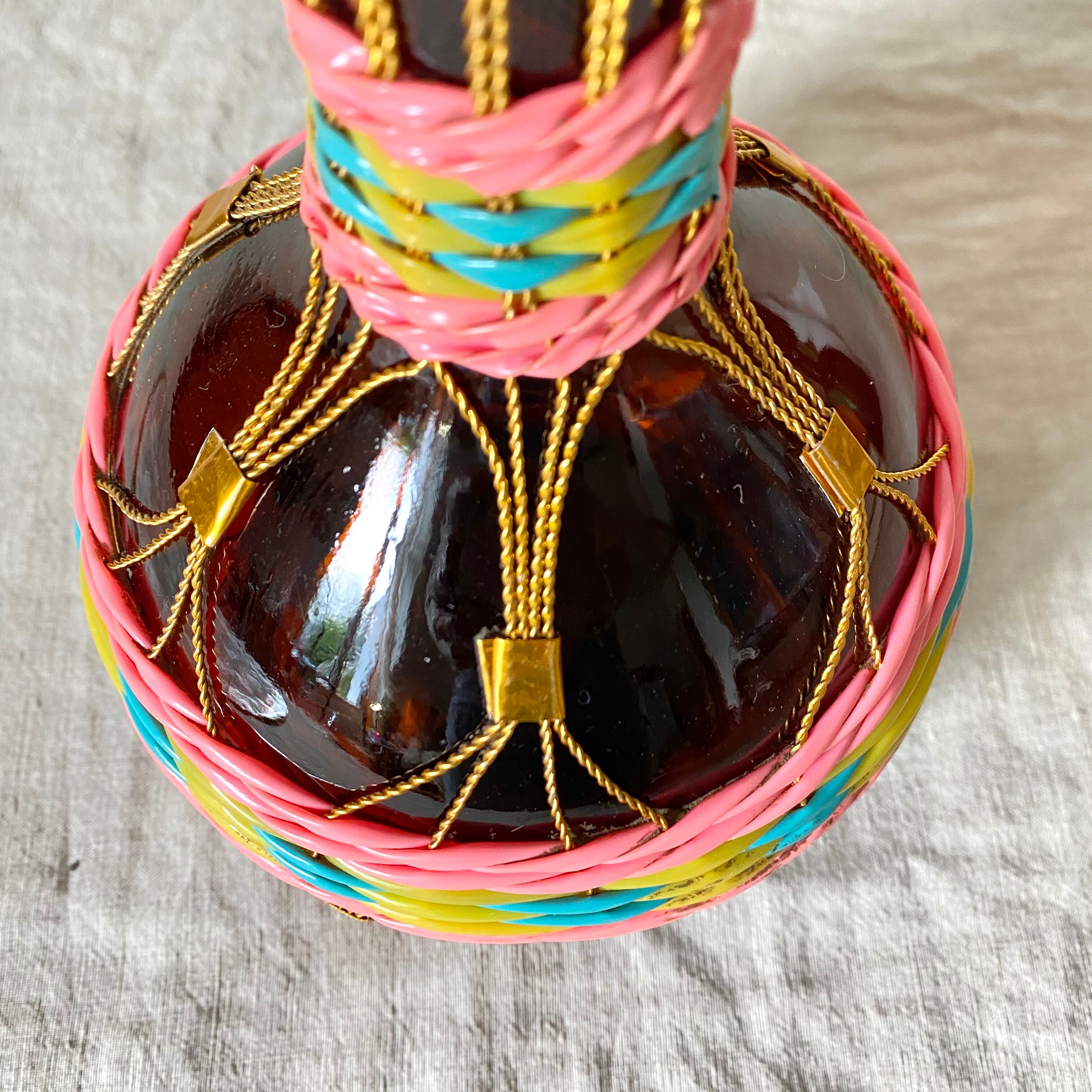 Vintage amber glass bottle scoubidou