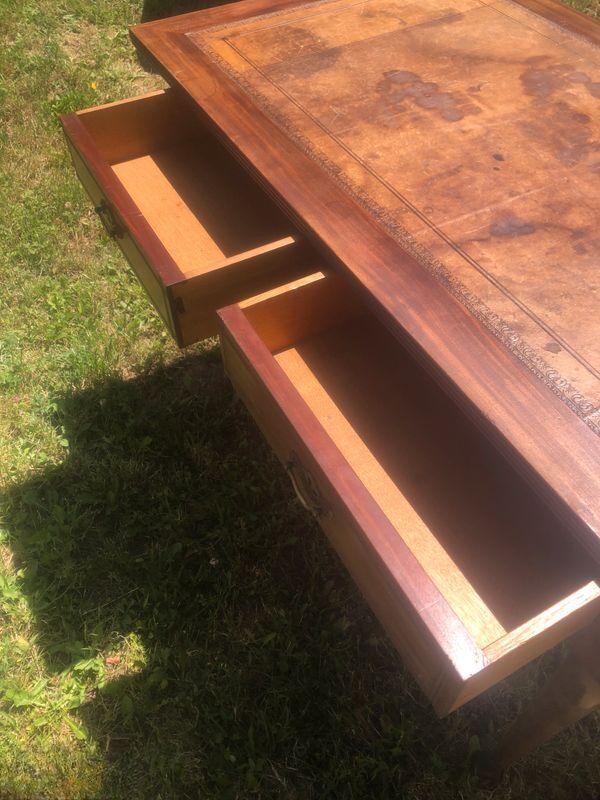 Antique desk with leather top