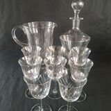 Service en verre broc + carafe + 8 verres à pieds ciselés  vintage