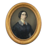 Large portrait of a woman in pastel – Second Empire period – Signed Loullie, d