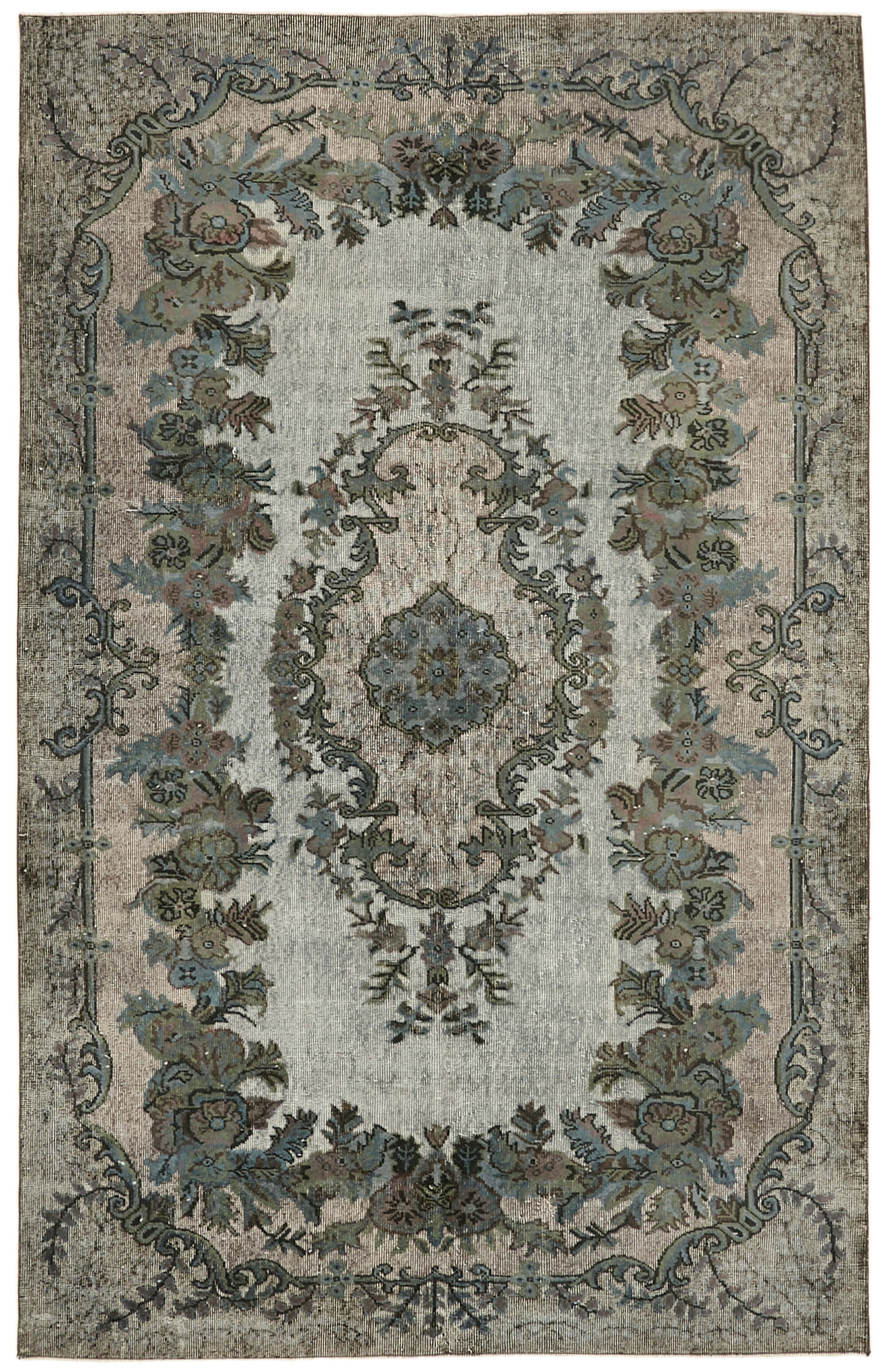 Handmade Hi-Low Pile Turkish 1980s 191 cm x 296 cm Grey Rug