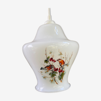 Opaline pendant lamp-Bird decoration-60s