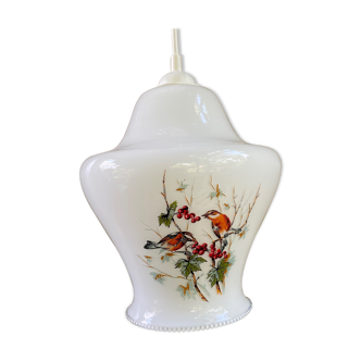 Opaline pendant lamp-Bird decoration-60s