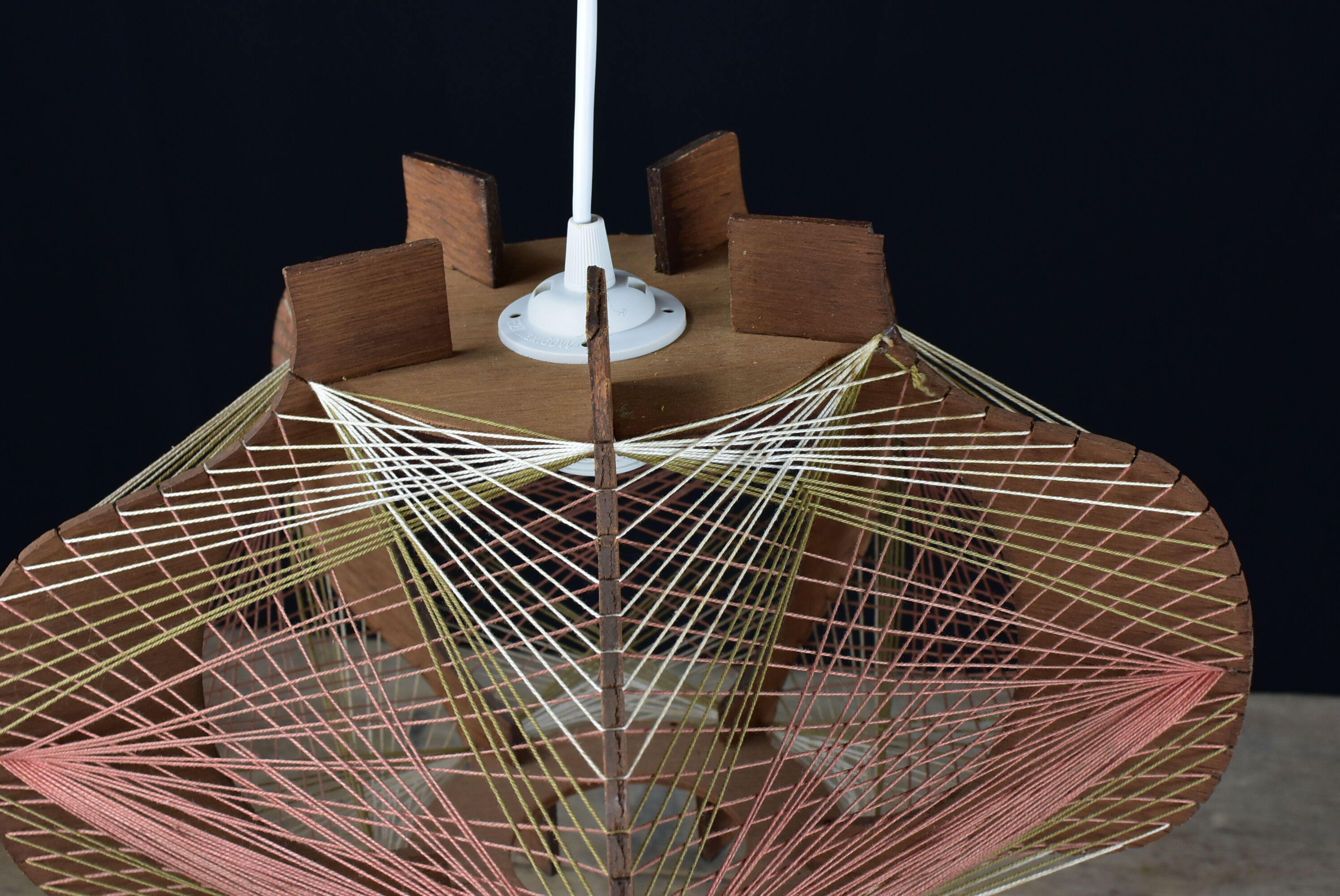 Vintage wood and thread pendant lamp