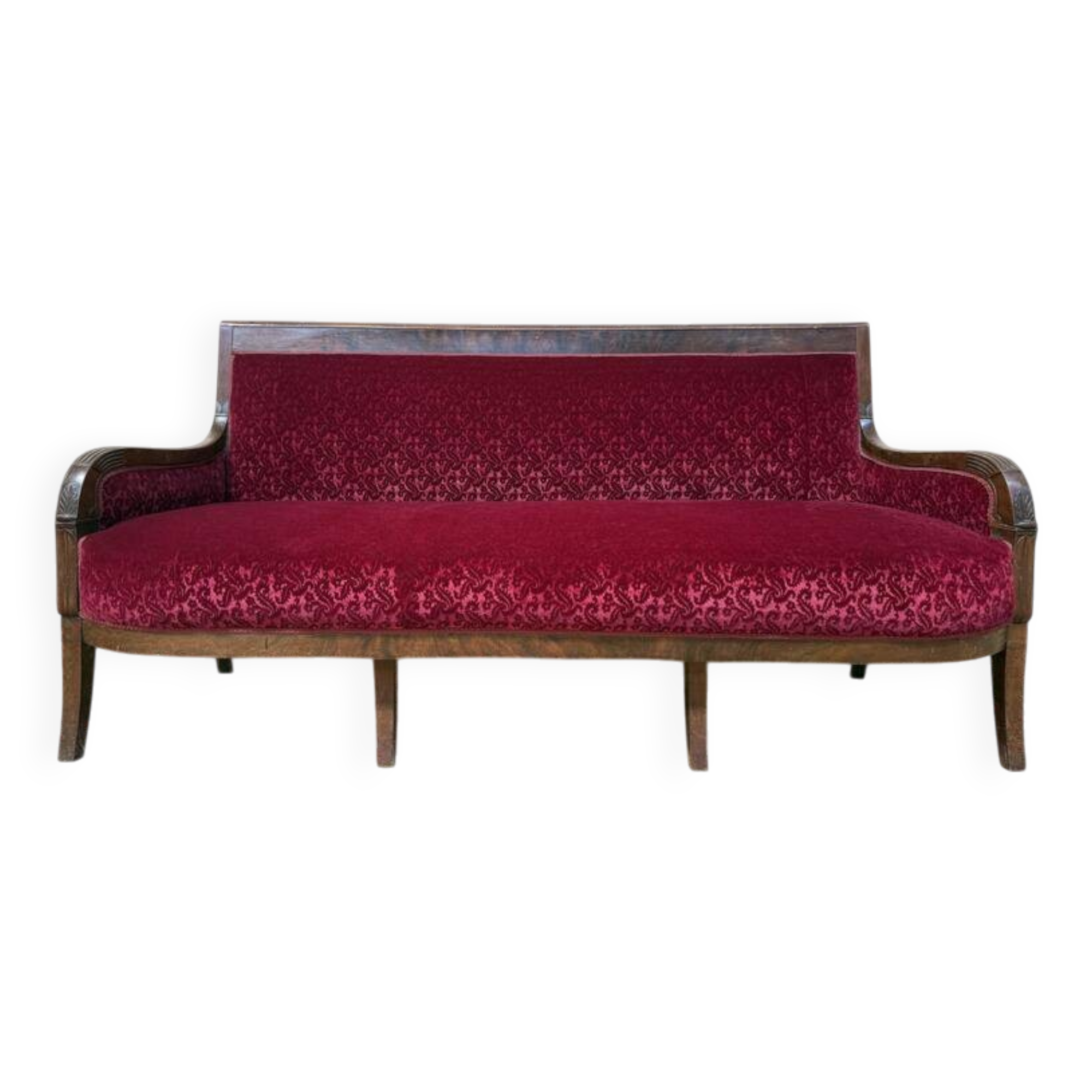 Canapé banquette époque Restaurarion velours rouge