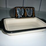 Butter dish with its black lid signed HB