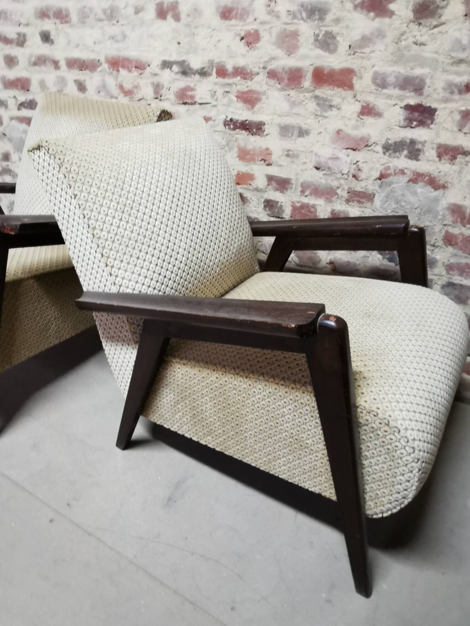 Paire de Fauteuils club / Chauffeuse vintage 50's , pieds compas