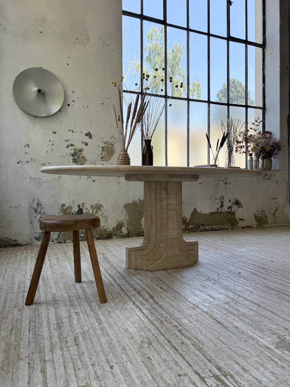 Travertine dining table 1970 Italy Tobia Scarpa