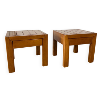 Pair of solid elm bedside tables