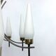 Mid-Century 8 lights brass and opaline glass chandelier. Italy 1950s