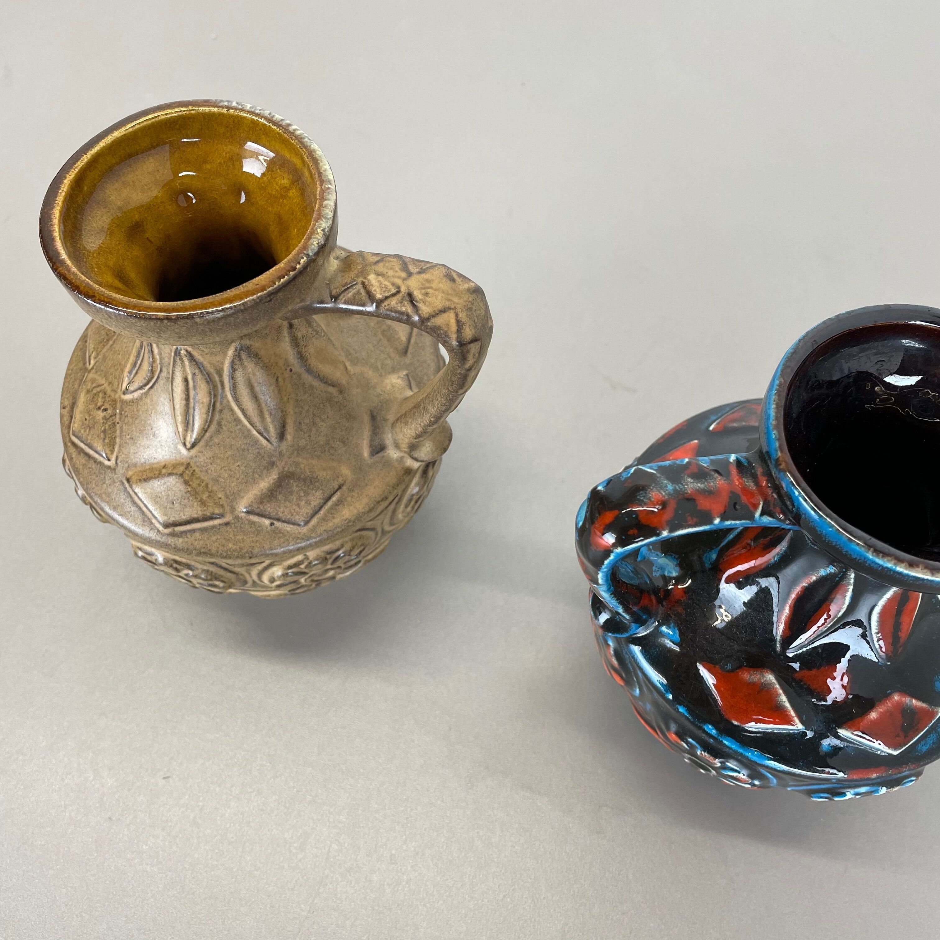 Set of 2 Multi-Color Fat Lava Op Art Pottery Vase by Bay Ceramics Germany, 1960s