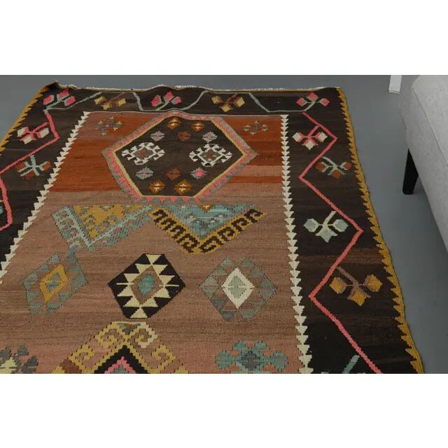 1970s Vintage Turkish Oushak Handmade Wool Cotton Orange Runner Rug 128x347