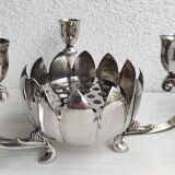Pair of silver-plated lotus candle holders