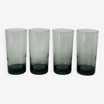 lot de 4 verres Long Drink en verre fumé Design 1970