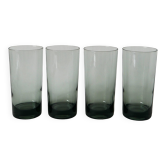 lot de 4 verres Long Drink en verre fumé Design 1970