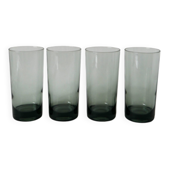 set of 4 Long Drink glasses in smoked glass Design 1970