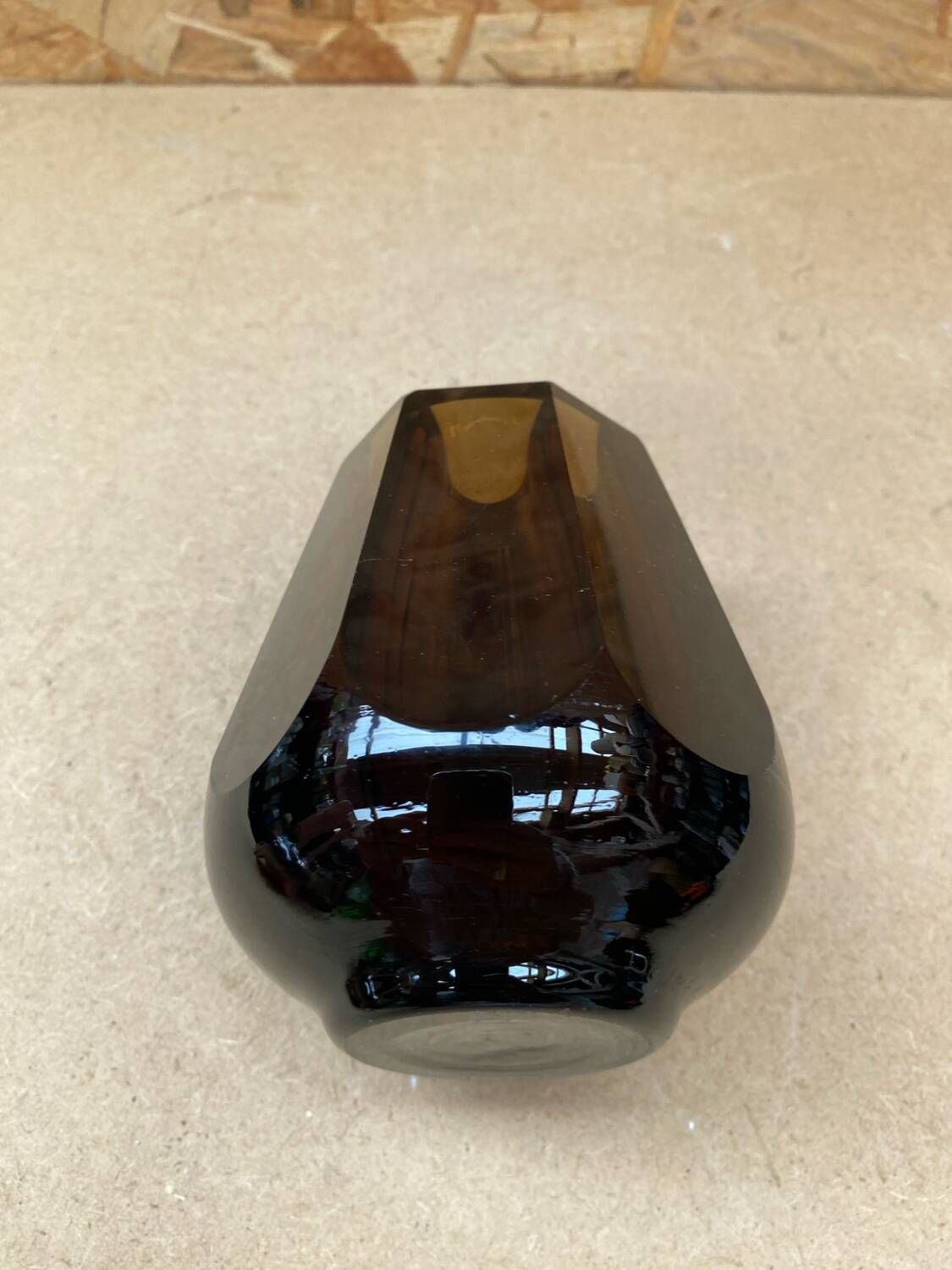Antique daum nancy octagonal vase brown glass made in france 1930 vintage