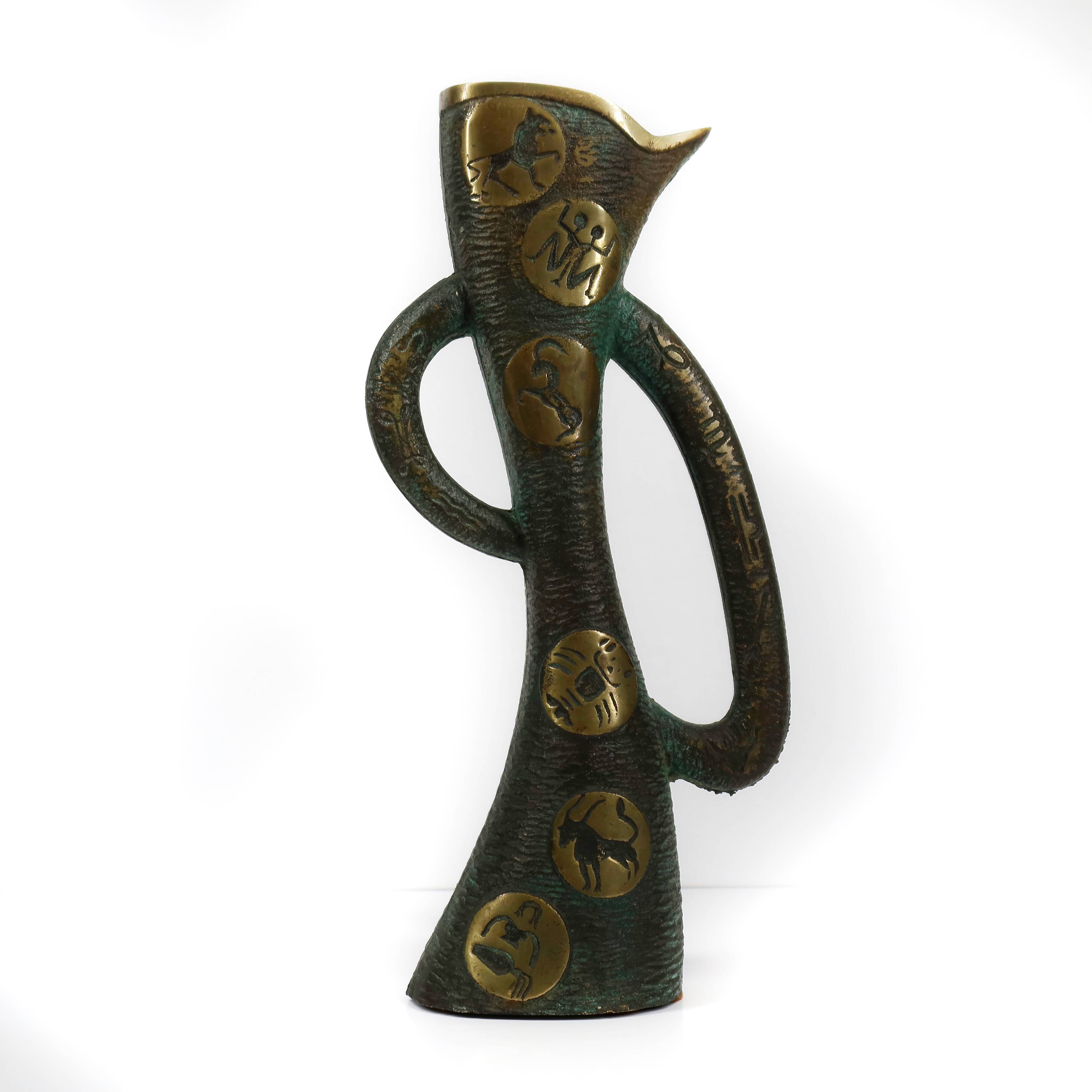 Brutalist Bronze Vase with the Twelve Signs of the Zodiac