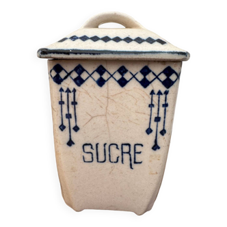 Sugar pot art-deco era cracked ceramic